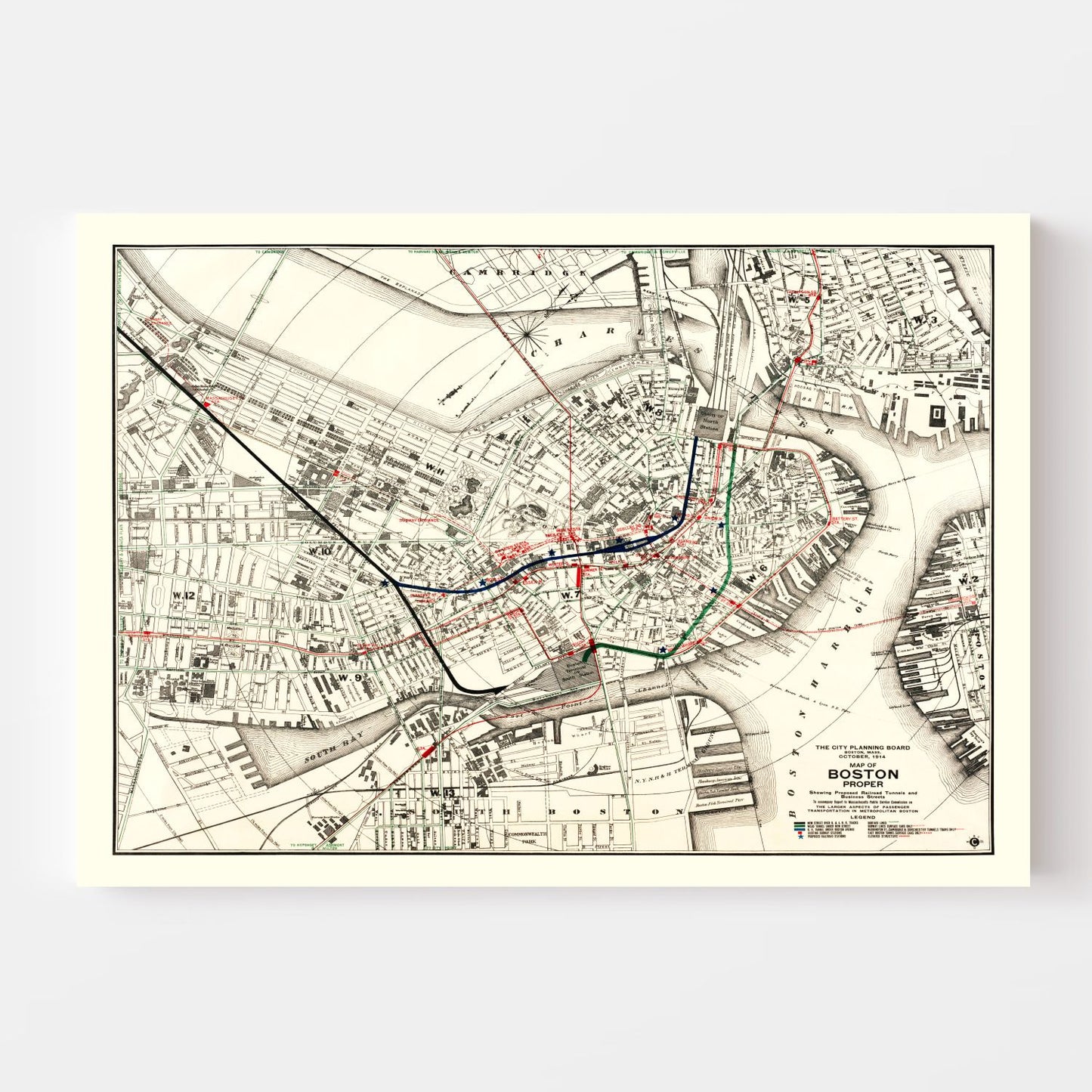 Vintage Map of Boston, Massachusetts 1914