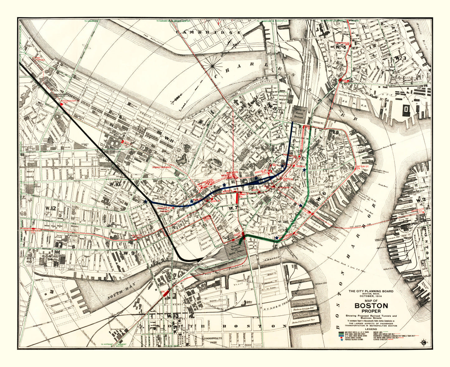 Vintage Map of Boston, Massachusetts 1914