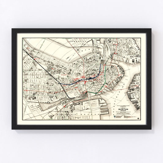 Vintage Map of Boston, Massachusetts 1914