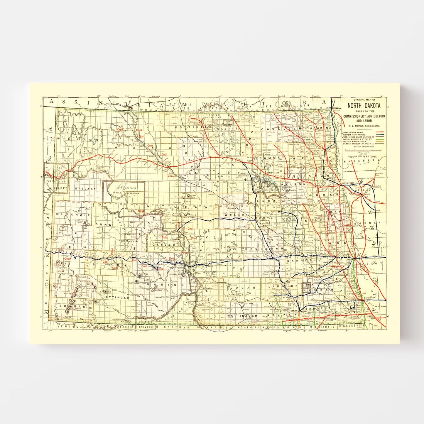 Vintage Map of North Dakota 1901