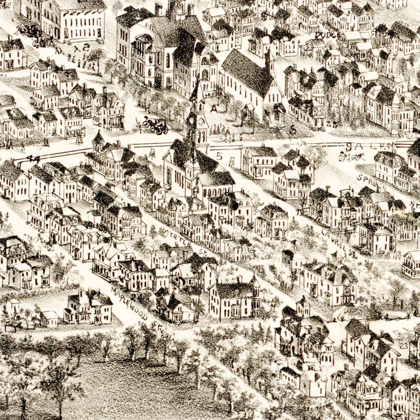 Vintage Map of Maplewood & Linden, MA 1879