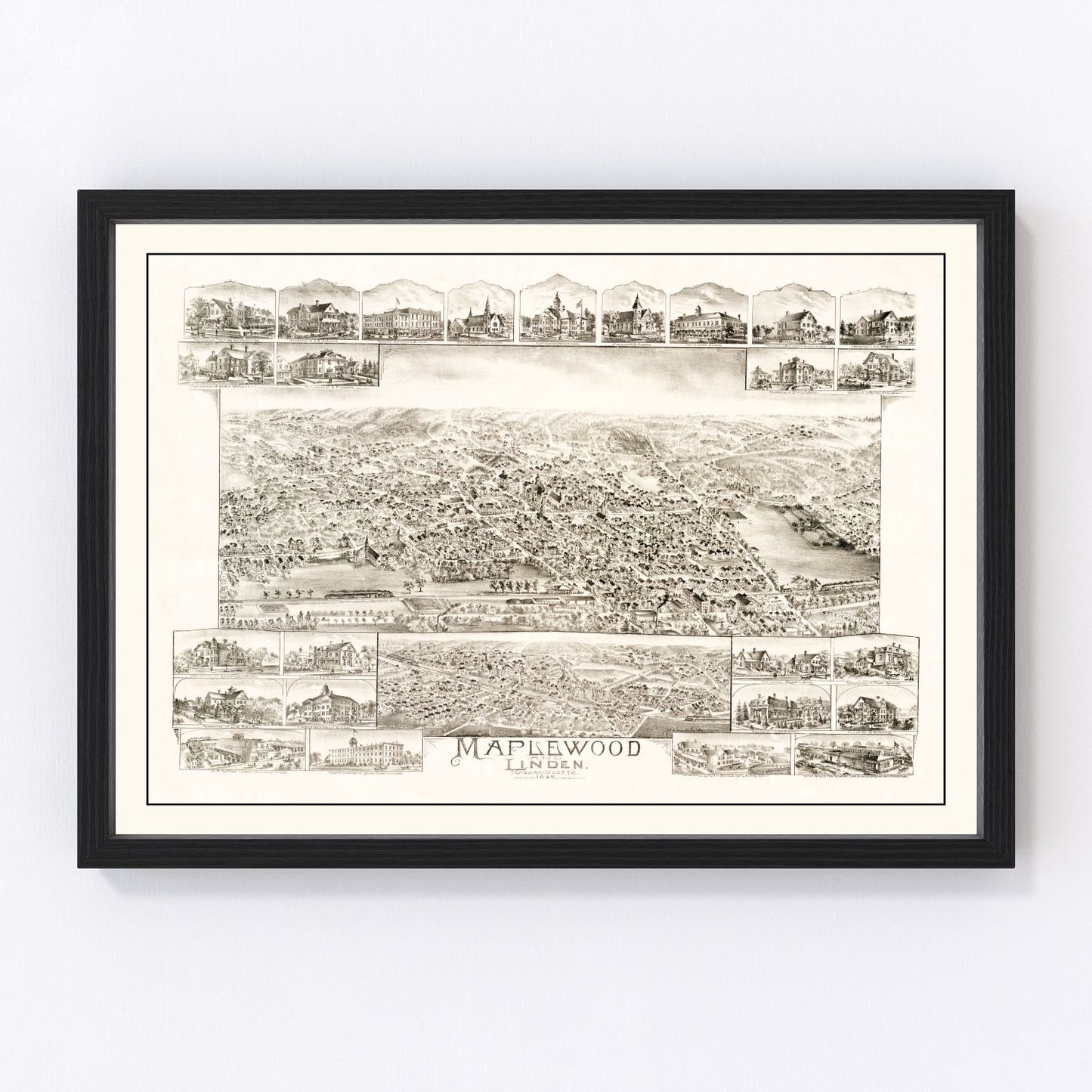 Vintage Map of Maplewood & Linden, MA 1879