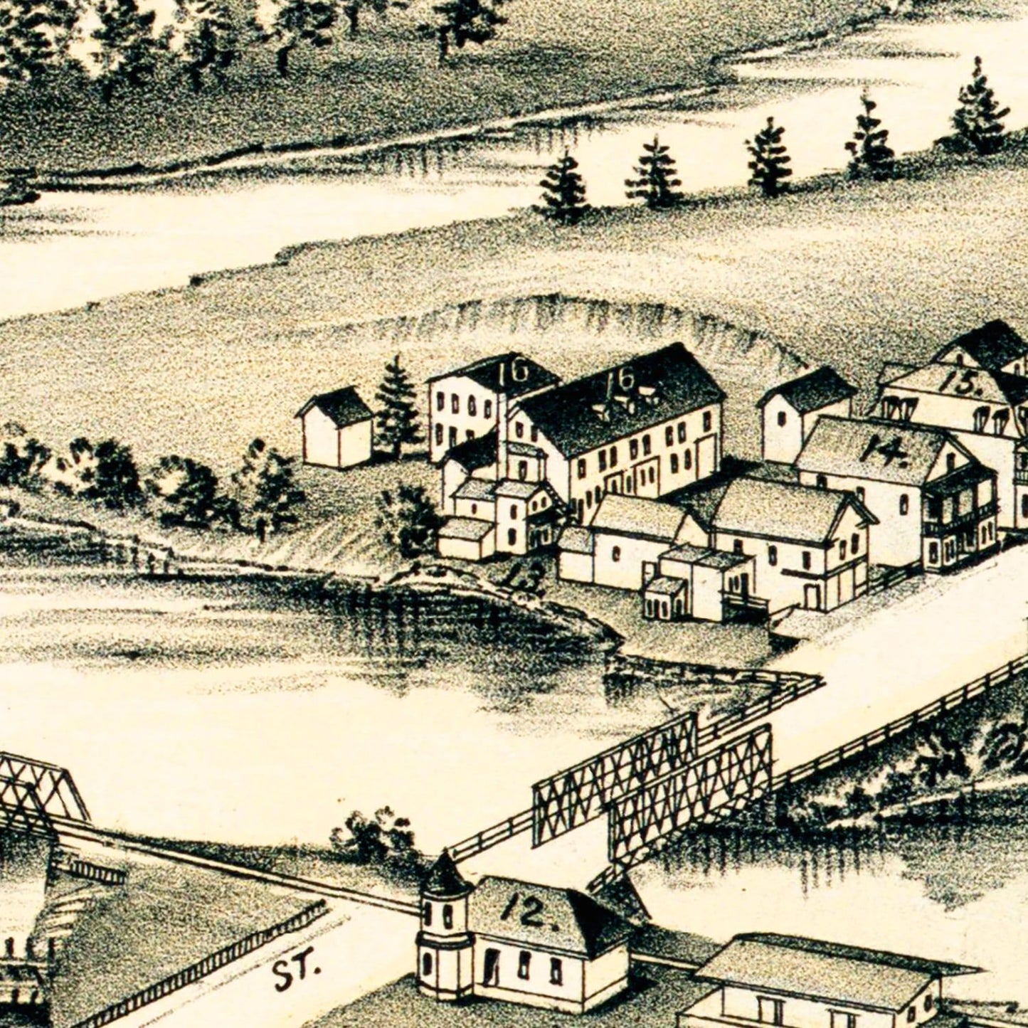 Vintage Map of Three Rivers, Massachusetts 1893