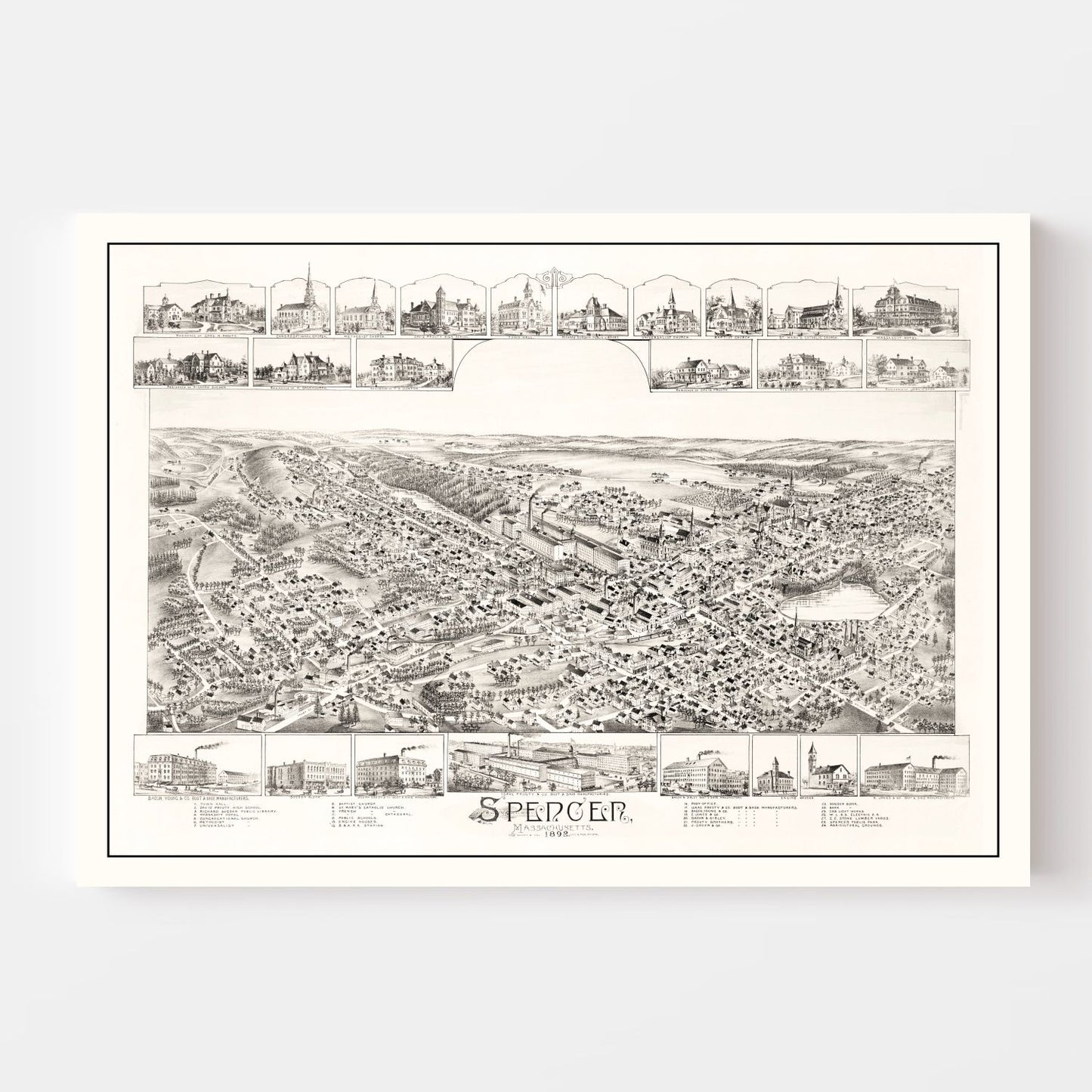 Vintage Map of Spencer, Massachusetts 1892
