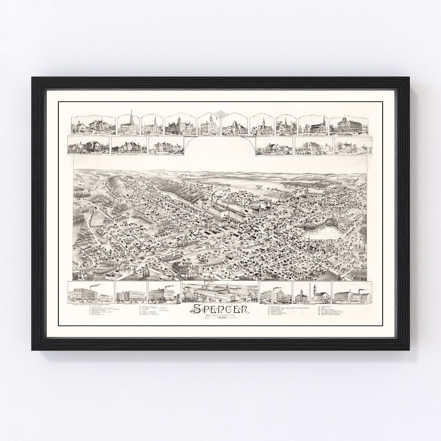 Vintage Map of Spencer, Massachusetts 1892