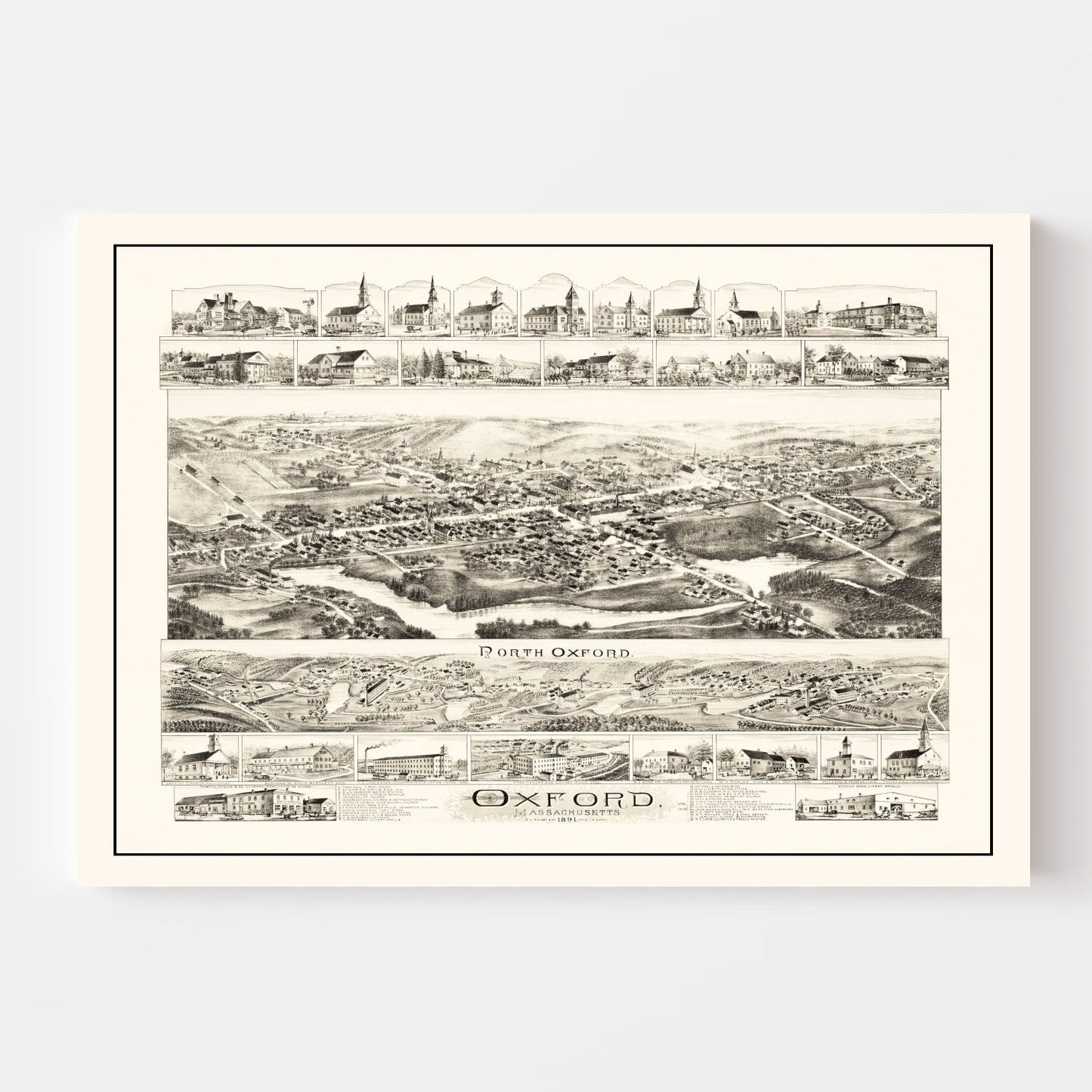 Vintage Map of Oxford, Massachusetts 1891