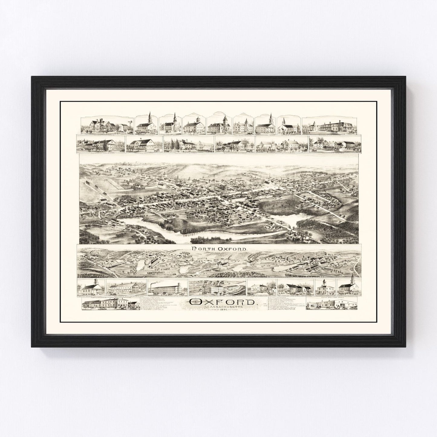Vintage Map of Oxford, Massachusetts 1891