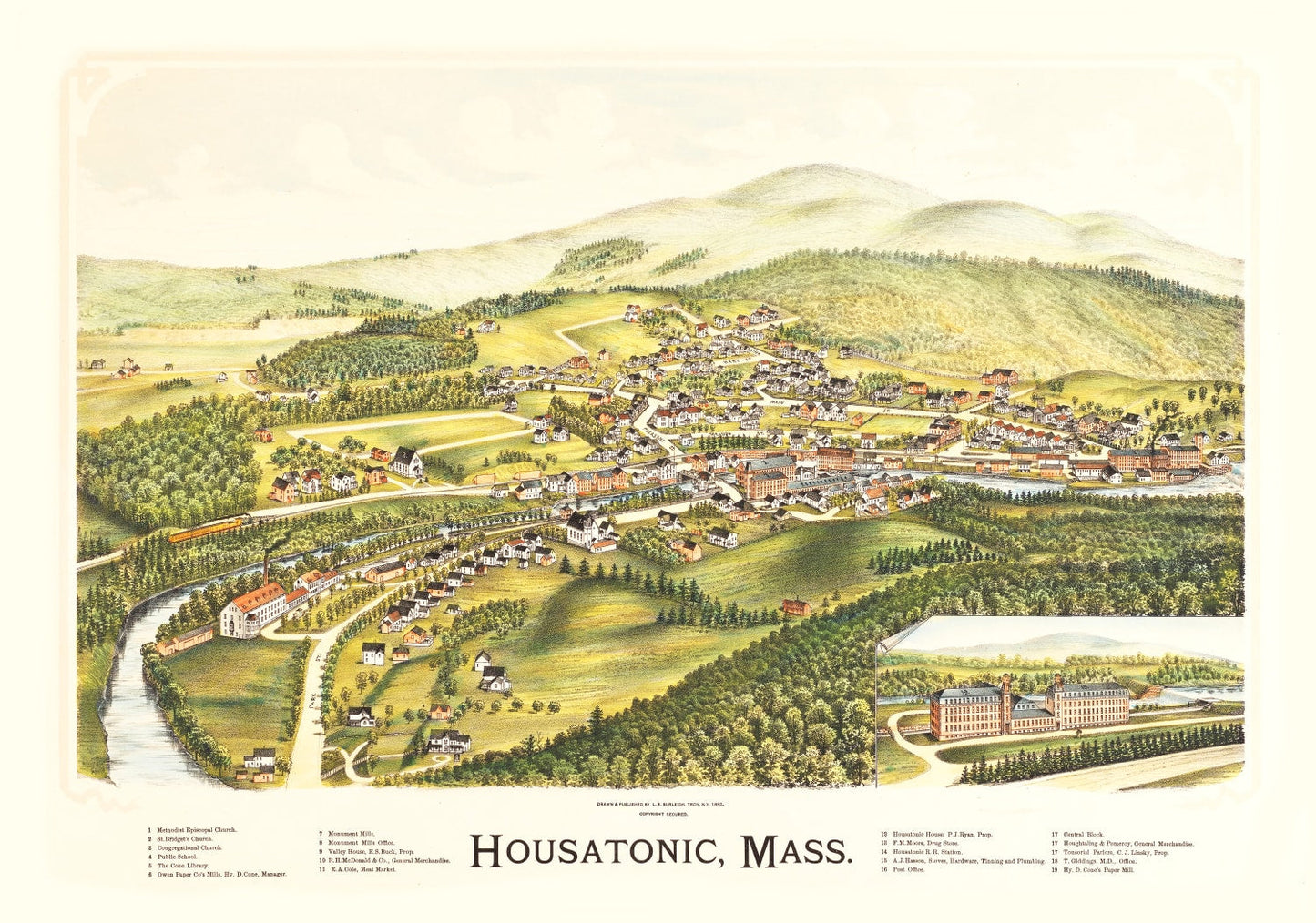 Vintage Map of Housatonic, Massachusetts 1890