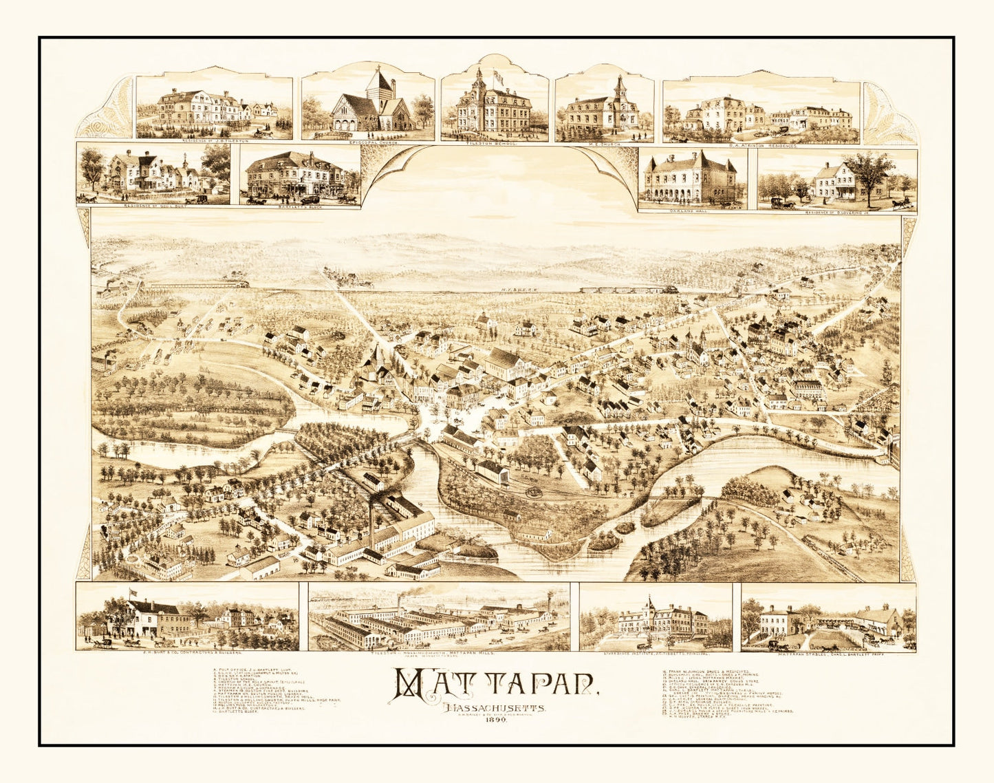 Vintage Map of Mattapan, Massachusetts 1890