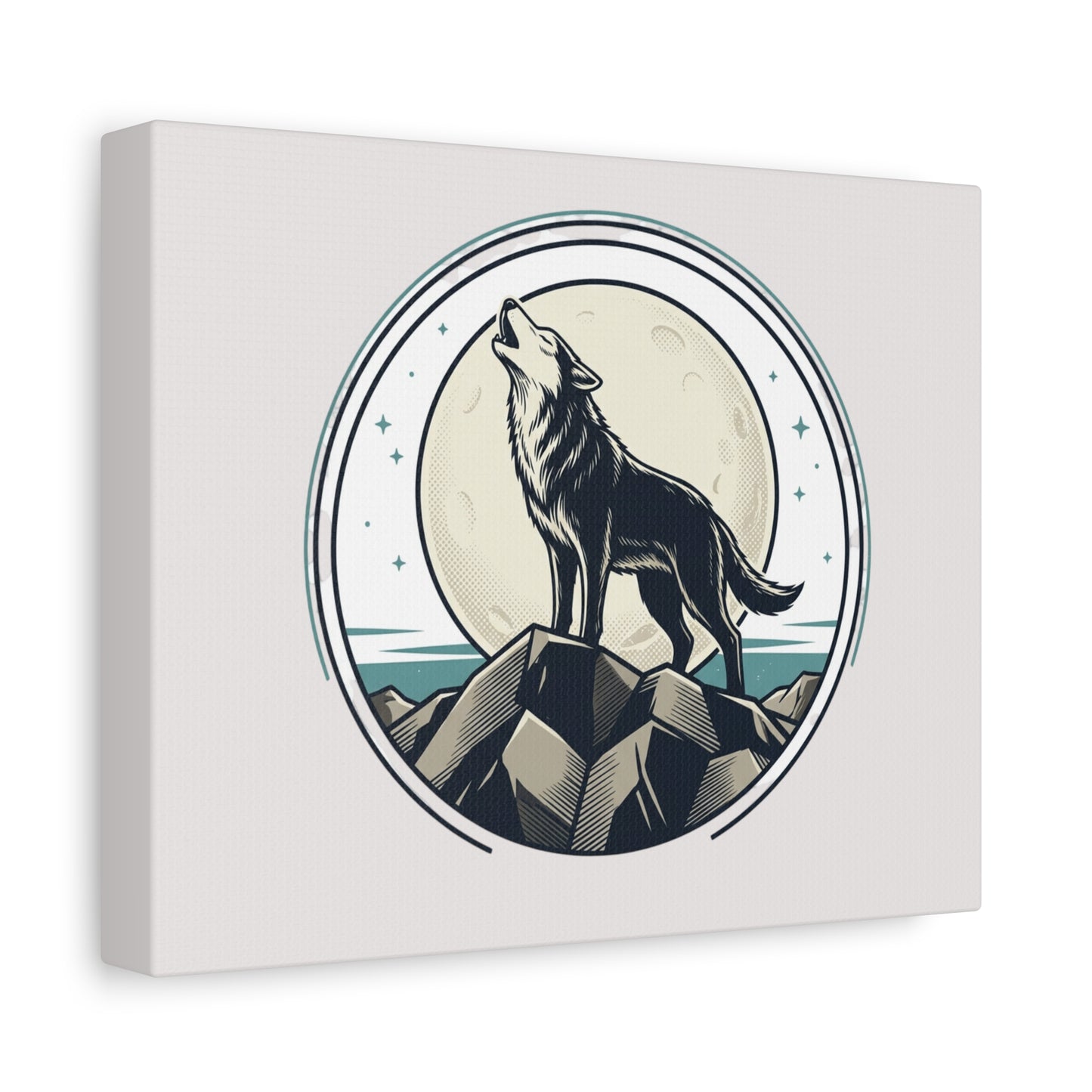Howling Wolf Canvas Wall Art — Moonlit Wilderness Matte Stretched Print