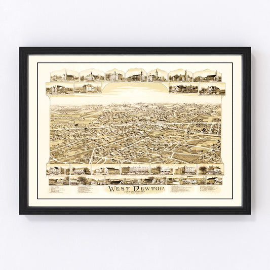 Vintage Map of West Newton, Massachusetts 1890