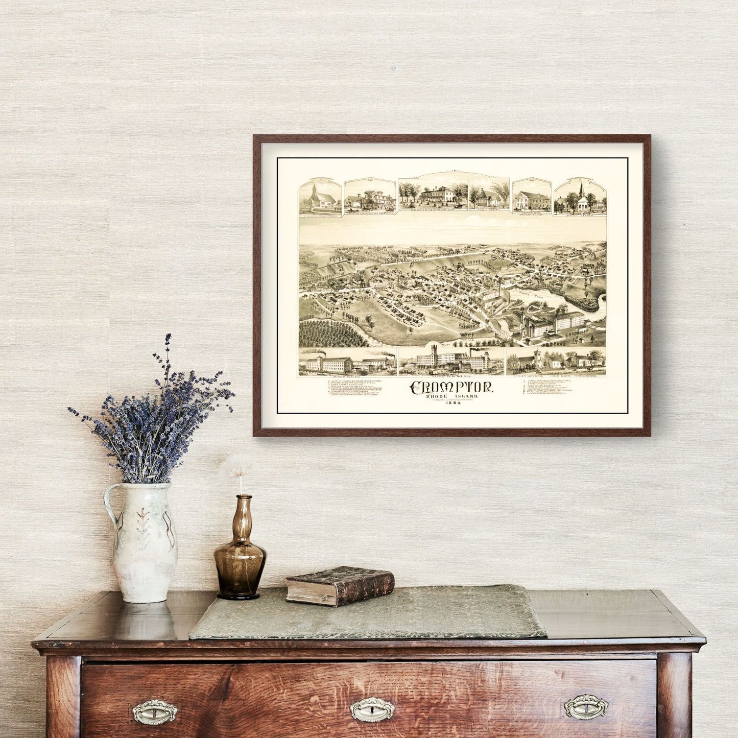Vintage Map of Crompton, Rhode Island 1889