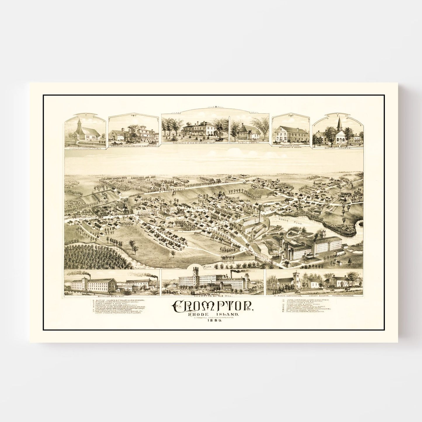 Vintage Map of Crompton, Rhode Island 1889