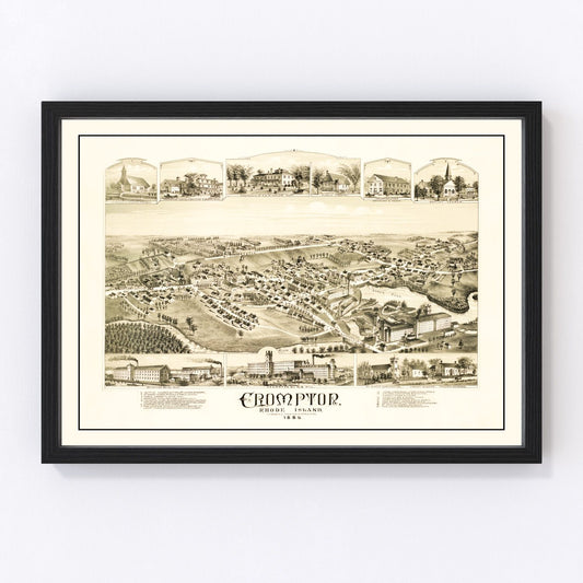 Vintage Map of Crompton, Rhode Island 1889
