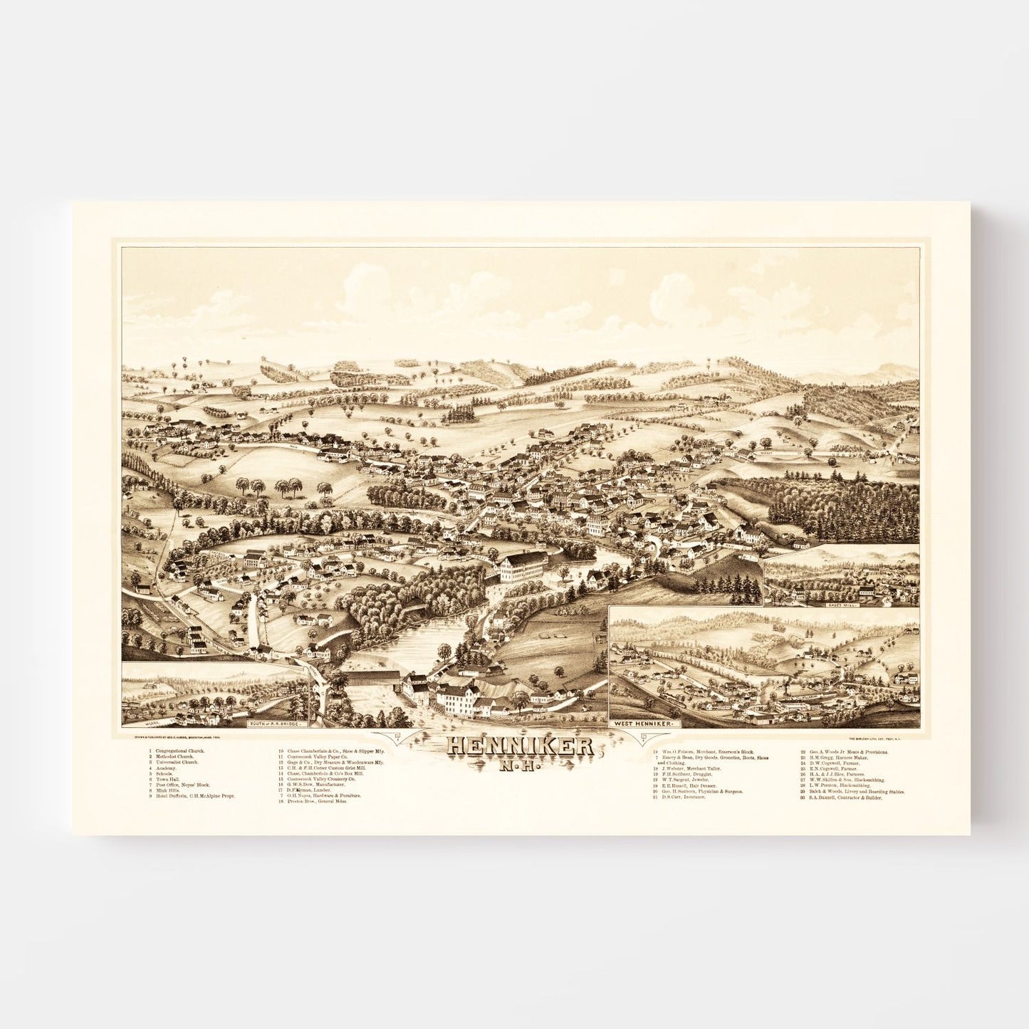 Vintage Map of Henniker, New Hampshire 1889