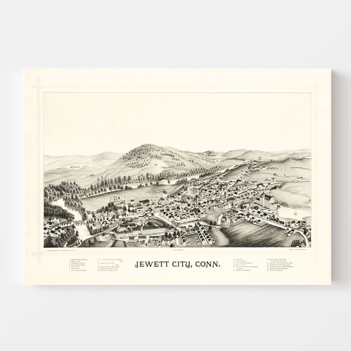 Vintage Map of Jewett City, Connecticut 1889