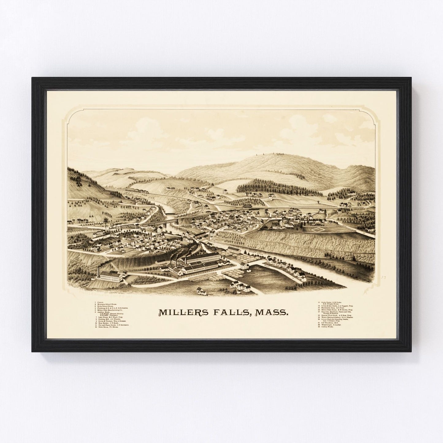 Vintage Map of Millers Falls, Massachusetts 1889