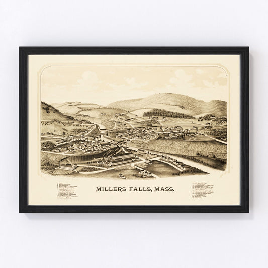 Vintage Map of Millers Falls, Massachusetts 1889