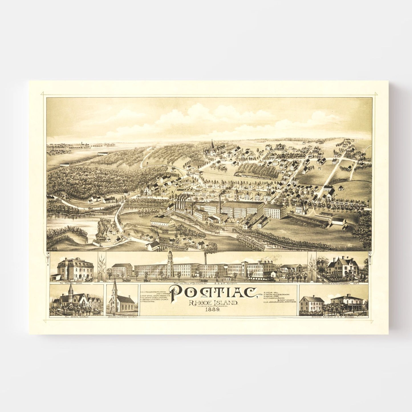 Vintage Map of Pontiac, Rhode Island 1889