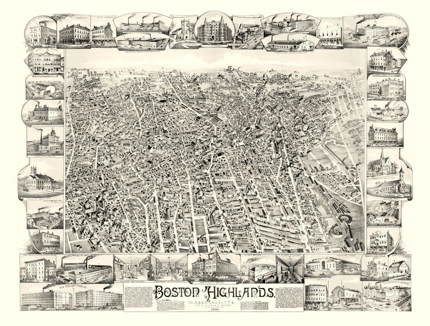 Vintage Map of Boston Highlands, Massachusetts 1888