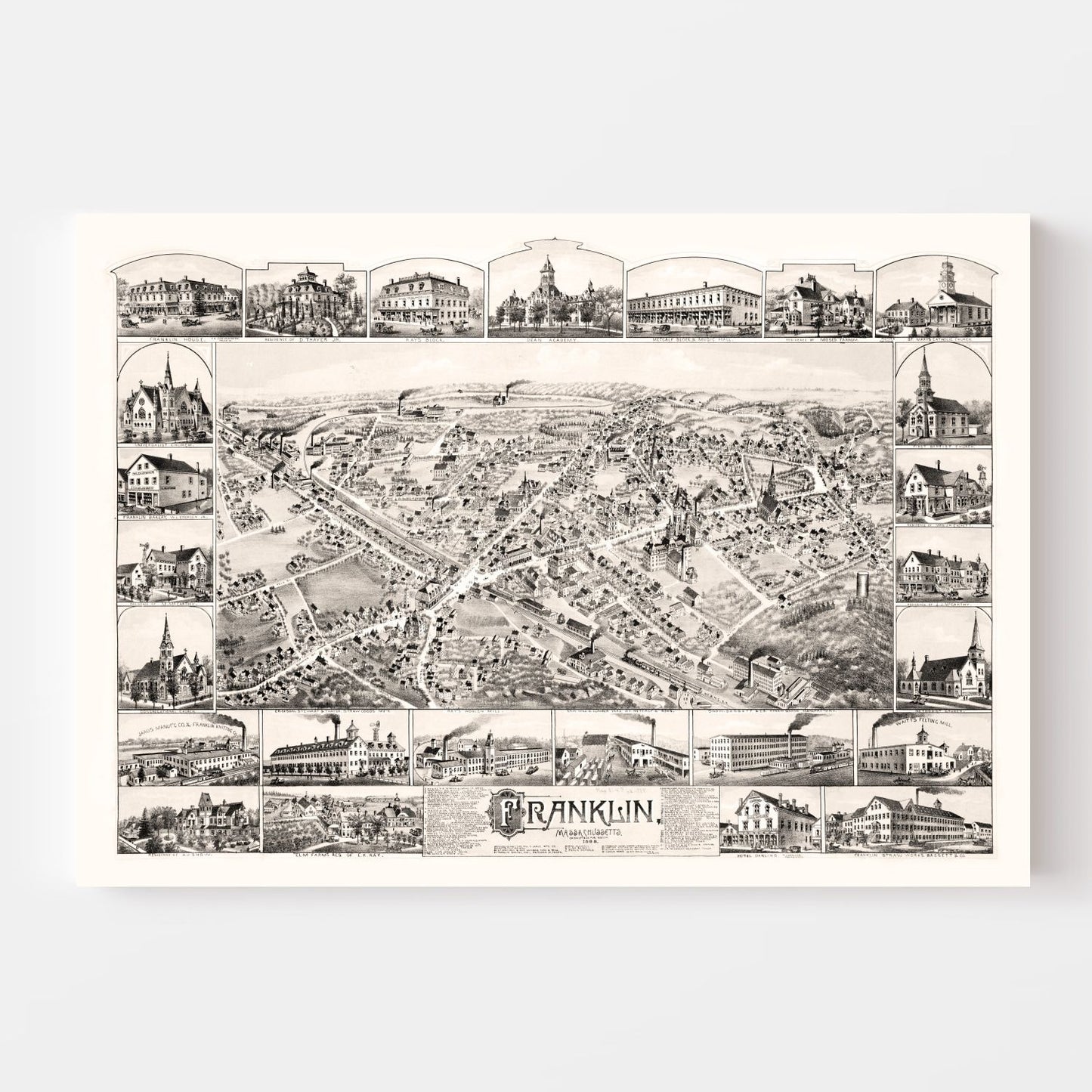 Vintage Map of Franklin, Massachusetts 1888