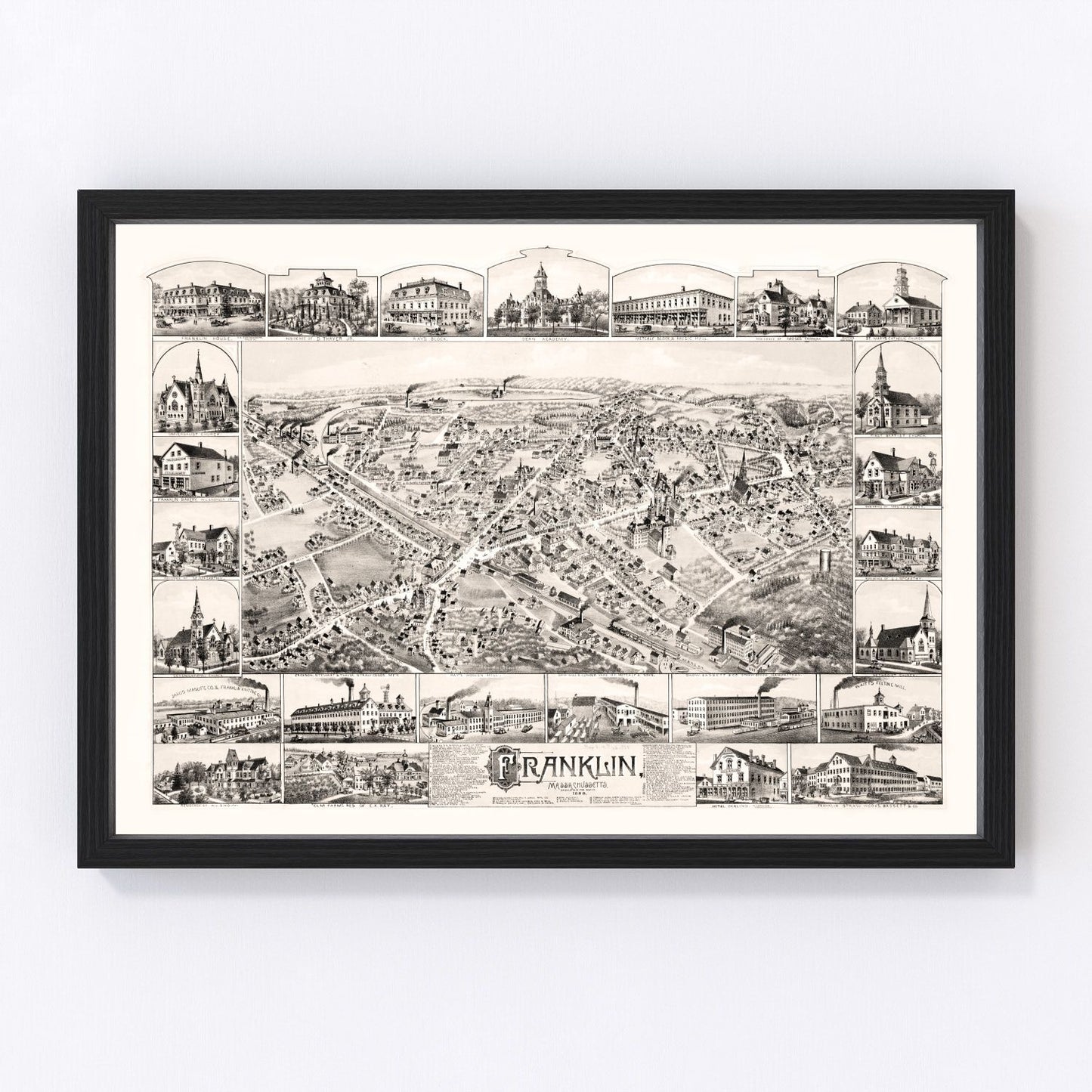 Vintage Map of Franklin, Massachusetts 1888