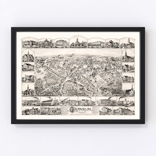 Vintage Map of Franklin, Massachusetts 1888