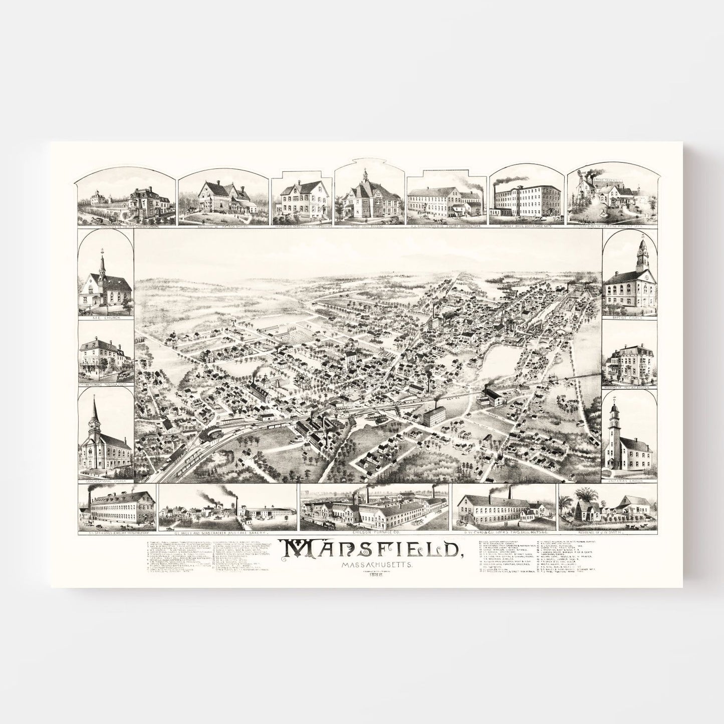 Vintage Map of Mansfield, Massachusetts 1888