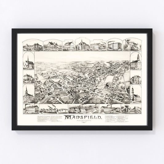 Vintage Map of Mansfield, Massachusetts 1888