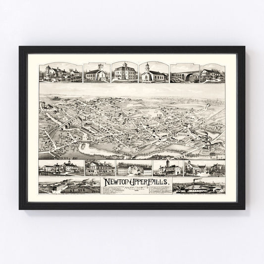 Vintage Map of Newton Upper Falls, Massachusetts 1888