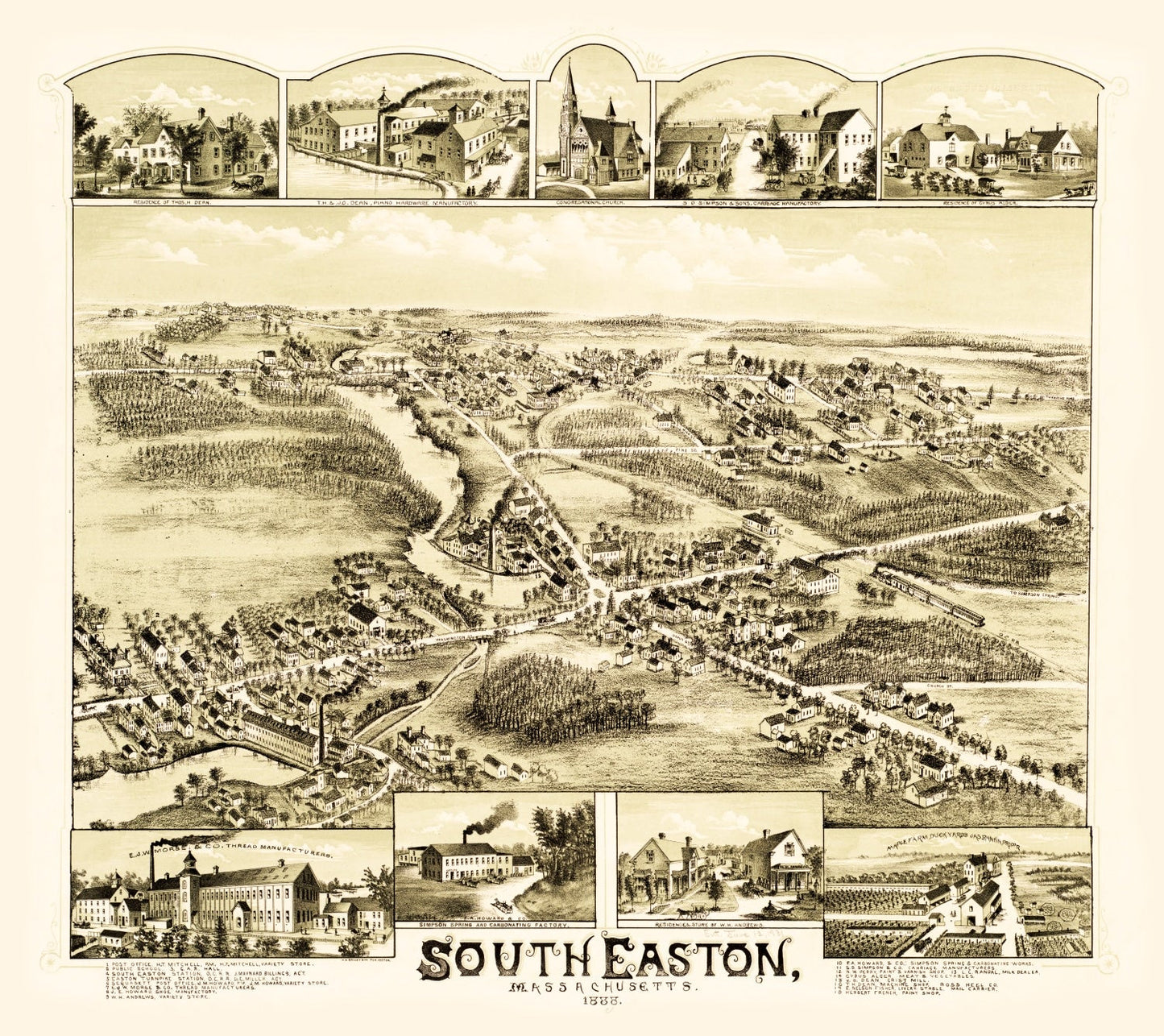 Vintage Map of South Easton, Massachusetts 1888