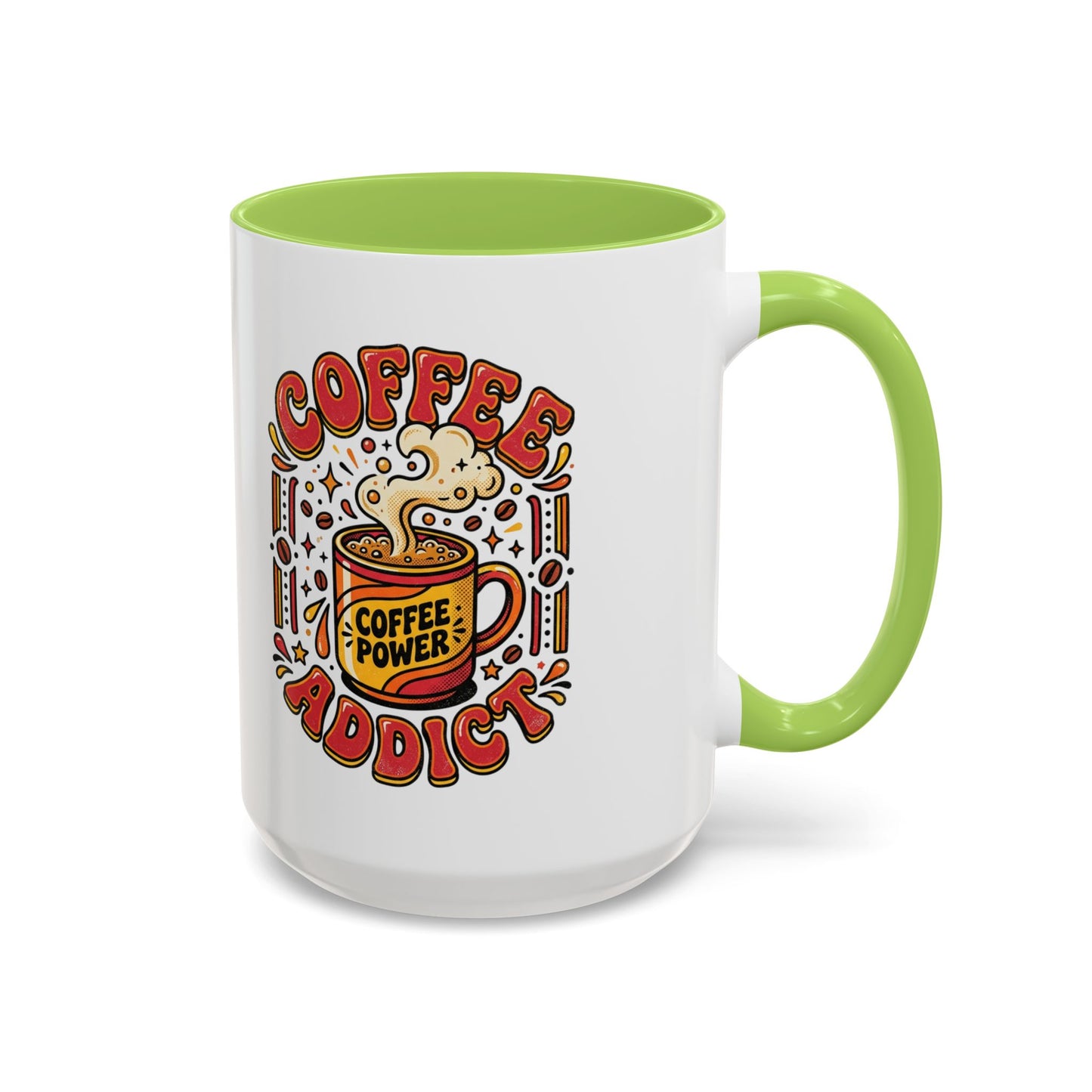 Coffee Addict Accent Mug — "Coffee Power" Retro Coffee Lover Gift (11oz/15oz)