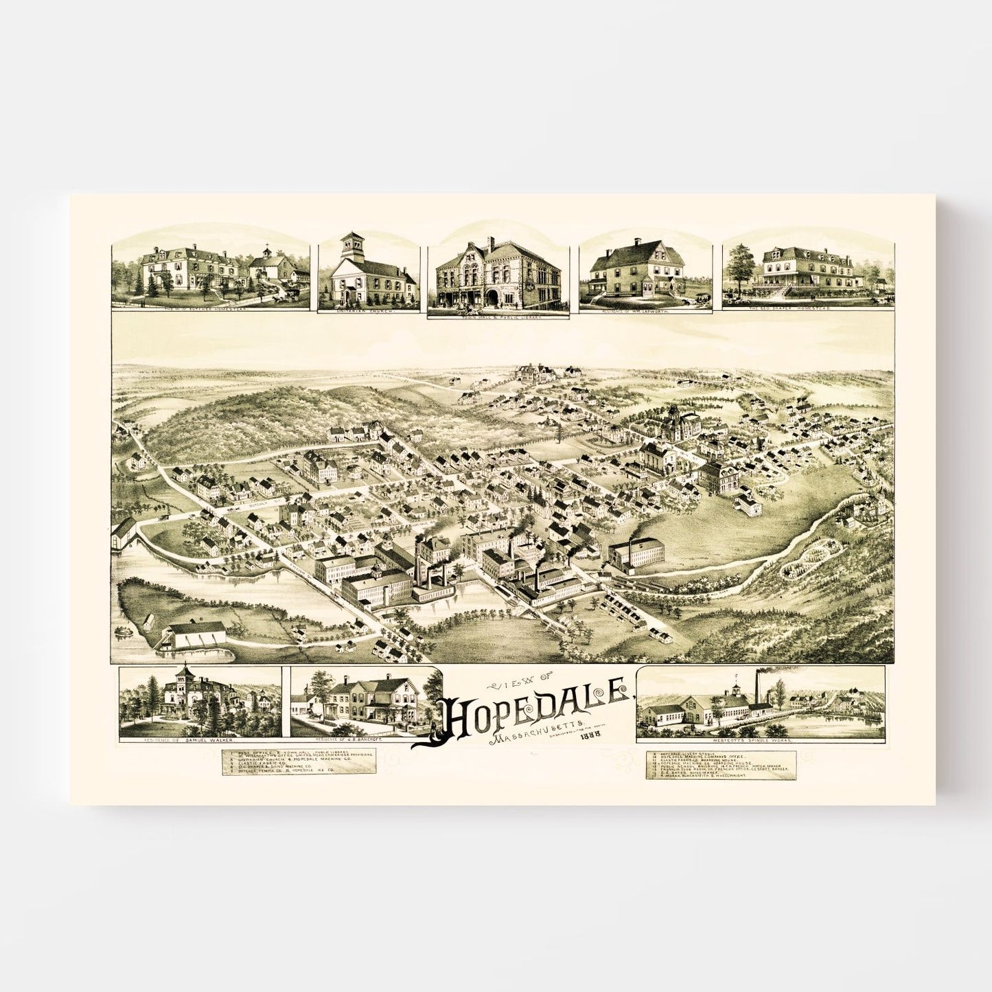 Vintage Map of Hopedale, Massachusetts 1888