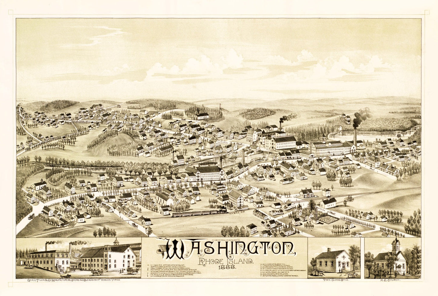 Vintage Map of Washington, Rhode Island 1888