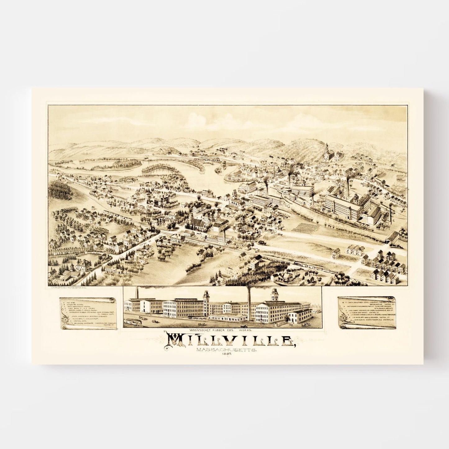 Vintage Map of Millville, Massachusetts 1887