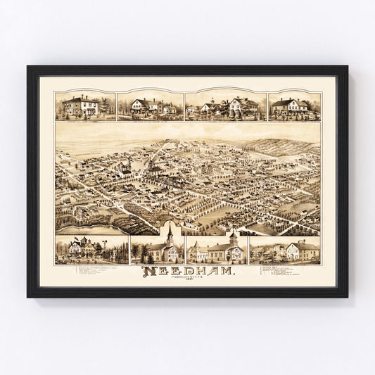 Vintage Map of Needham, Massachusetts 1887