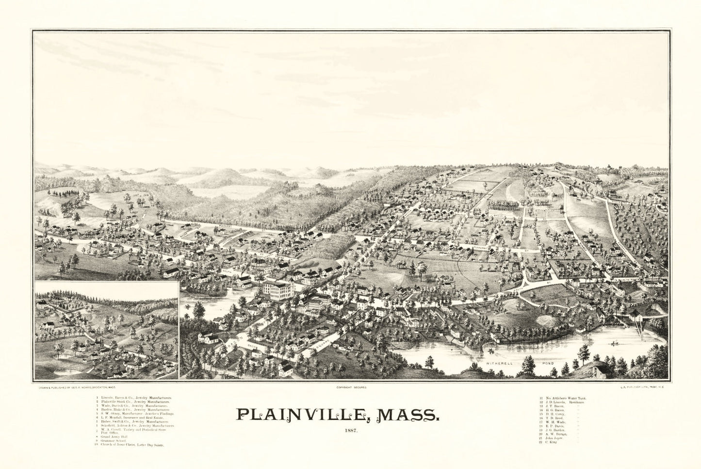 Vintage Map of Plainville, Massachusetts 1887