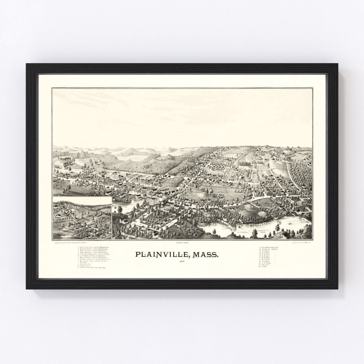 Vintage Map of Plainville, Massachusetts 1887