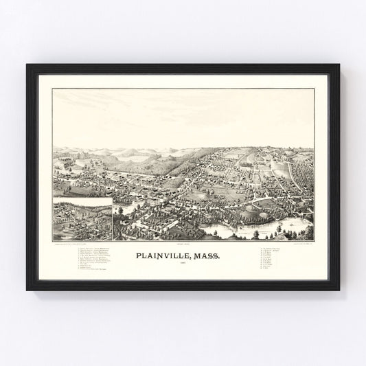 Vintage Map of Plainville, Massachusetts 1887