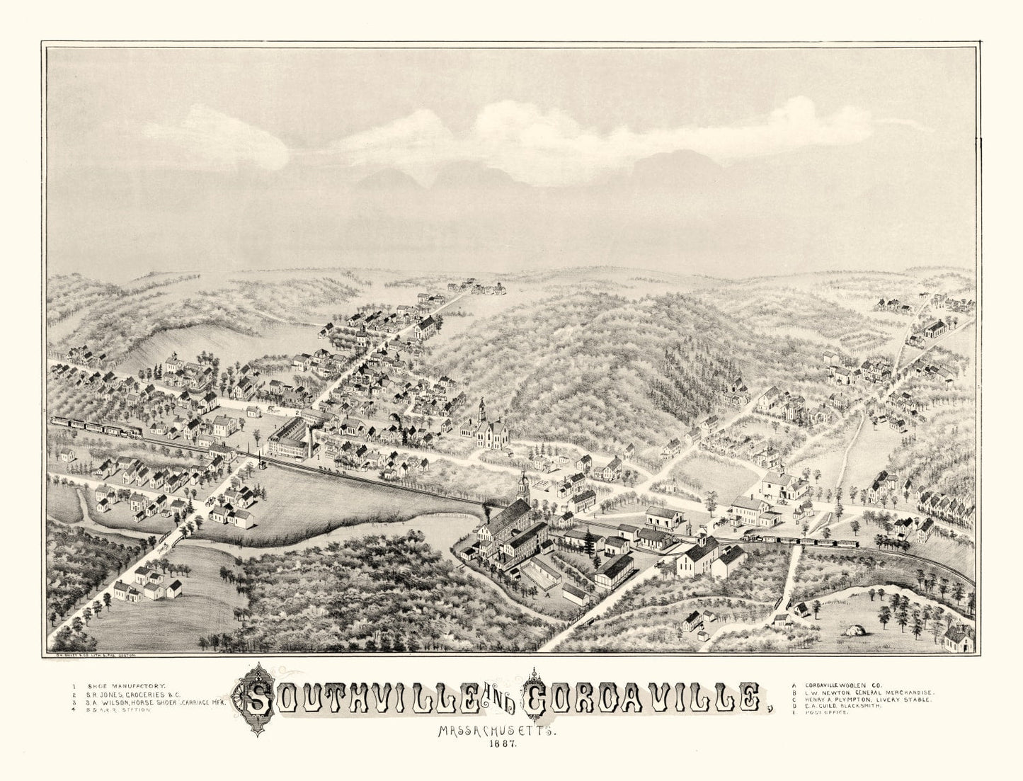 Vintage Map of Southville, Massachusetts 1887