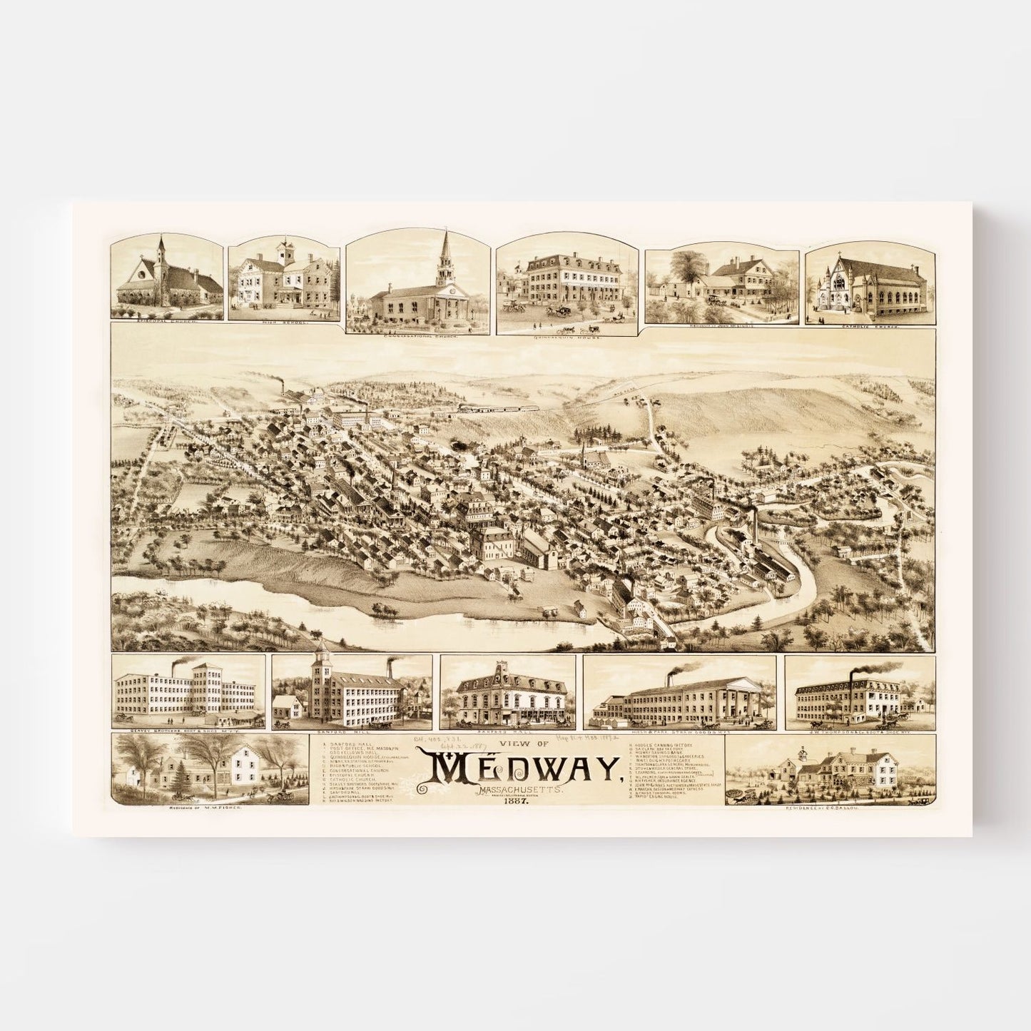 Vintage Map of Medway, Massachusetts 1887