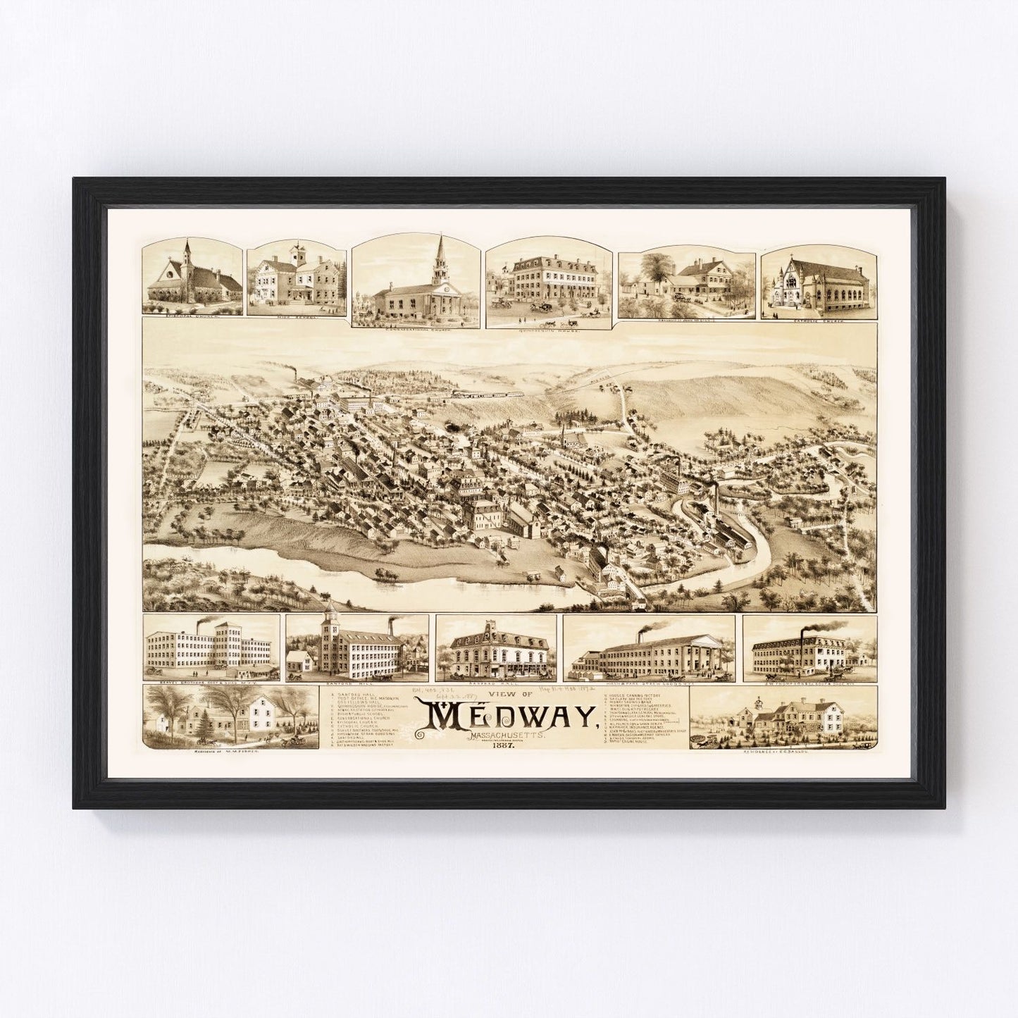 Vintage Map of Medway, Massachusetts 1887