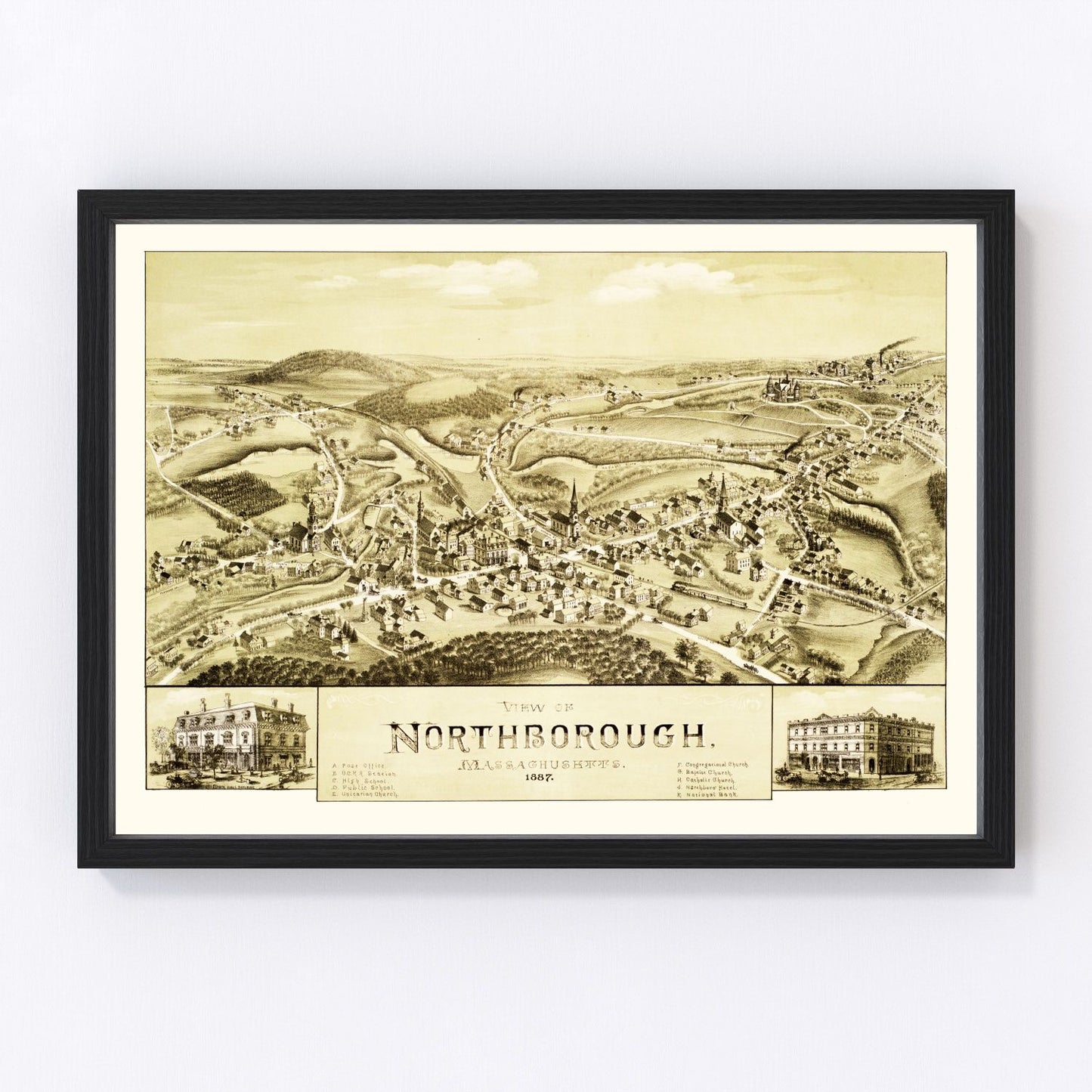 Vintage Map of Northborough, Massachusetts 1887