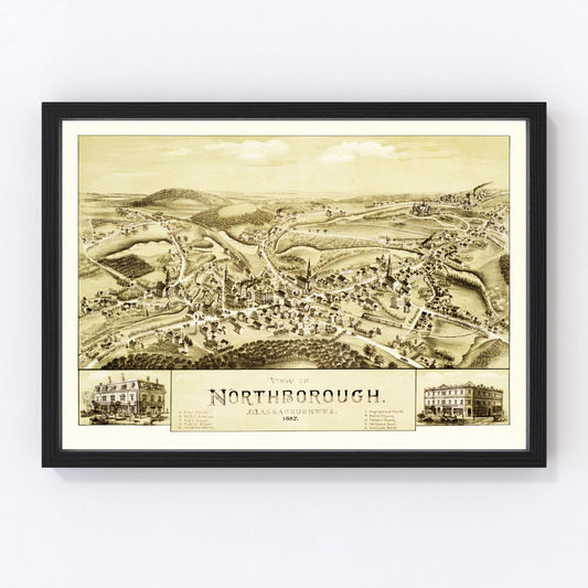 Vintage Map of Northborough, Massachusetts 1887