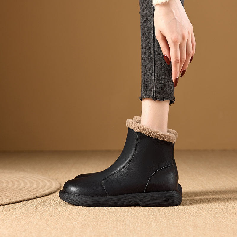 Women's Plush-Lined Round-Toe Side-Zip Ankle Boots