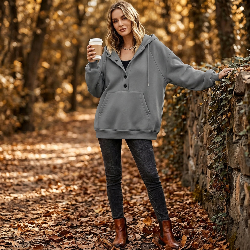 Women's Loose-Fit Pullover Hoodie with Pockets