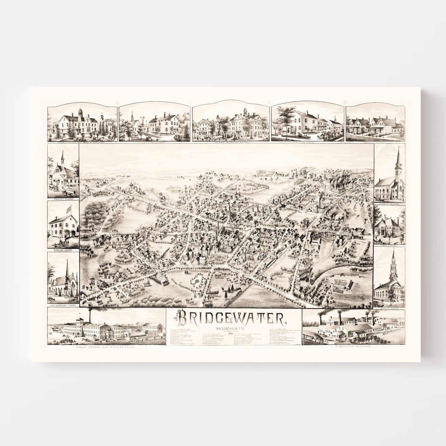 Vintage Map of Bridgewater, Massachusetts 1887