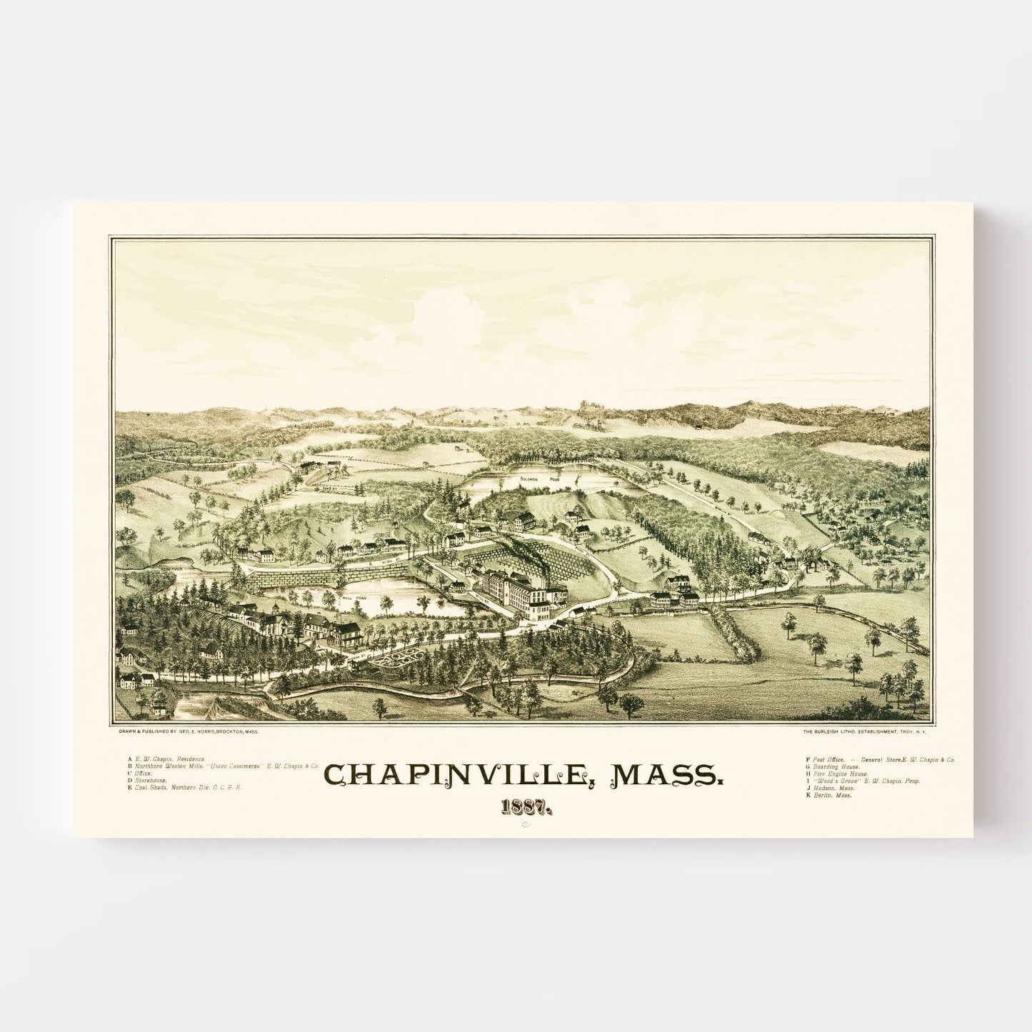 Vintage Map of Chapinville, Massachusetts 1887