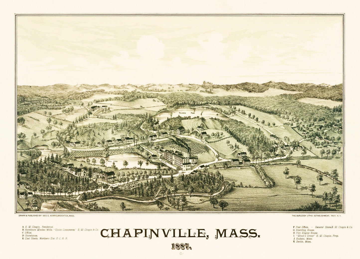 Vintage Map of Chapinville, Massachusetts 1887