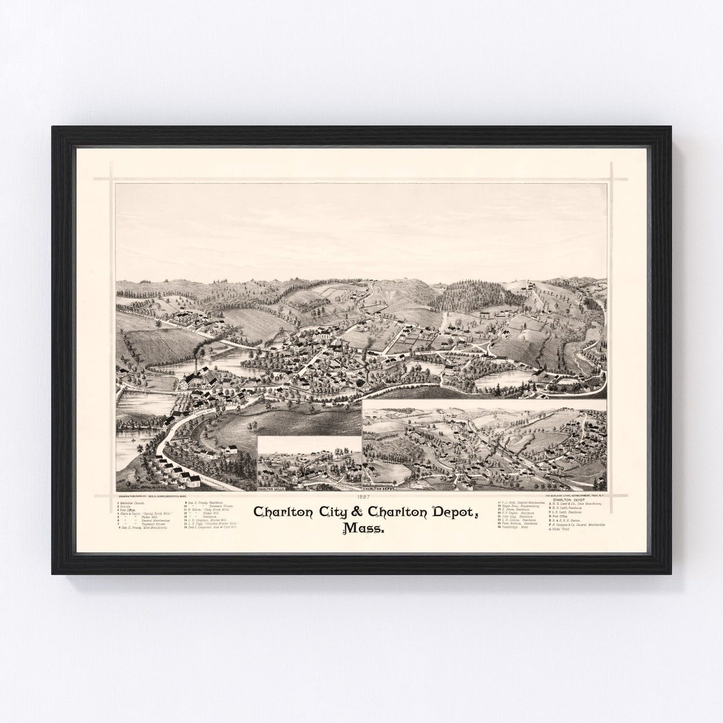 Vintage Map of Charlton City, Massachusetts 1887